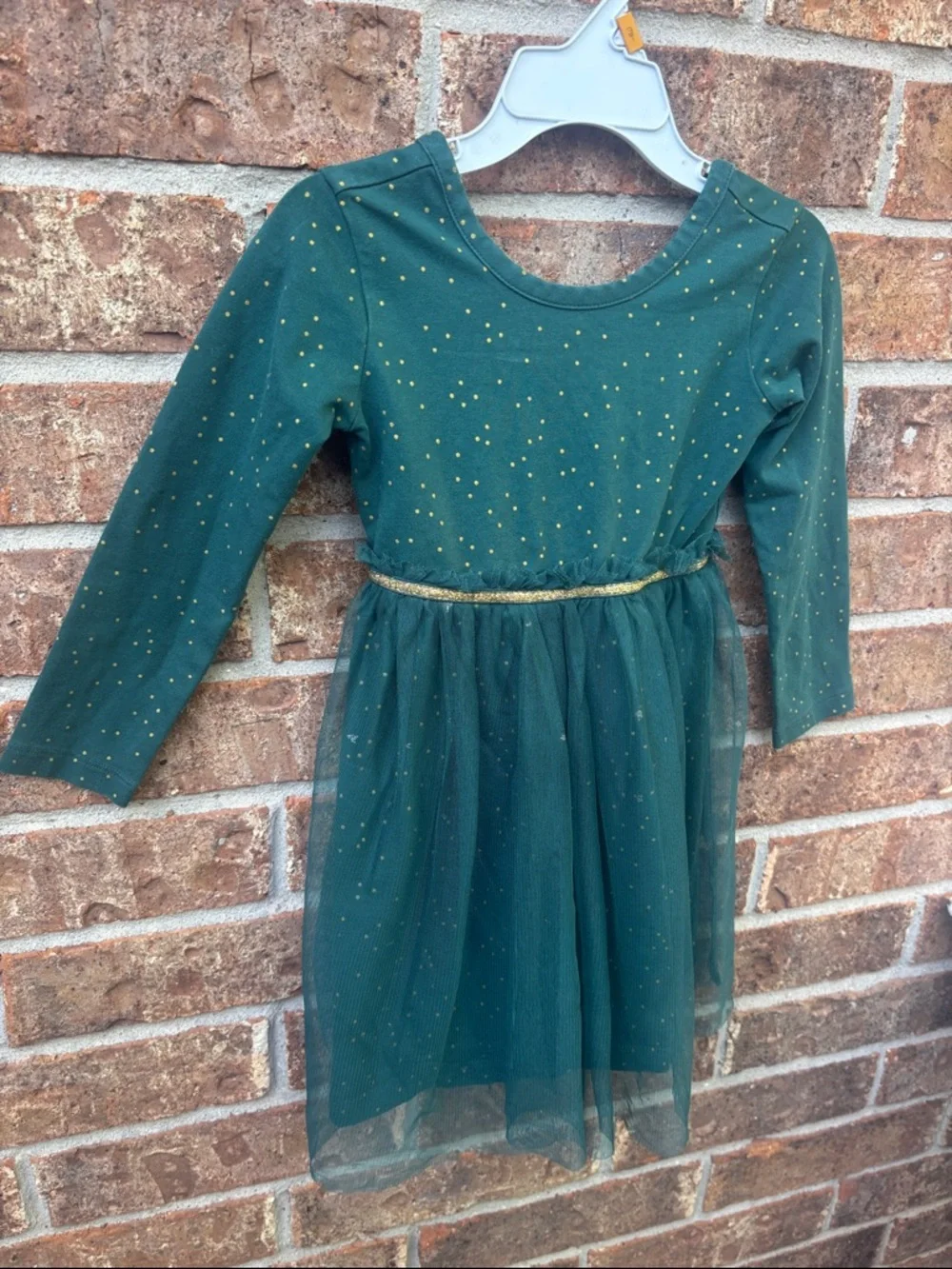 Hanna Andersson Forest Green & Gold Sparkle Tulle Dress